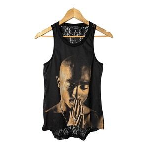 Tupac Shakur Tank Top Lace Graphic Sleeveless Top Black Women Size Large